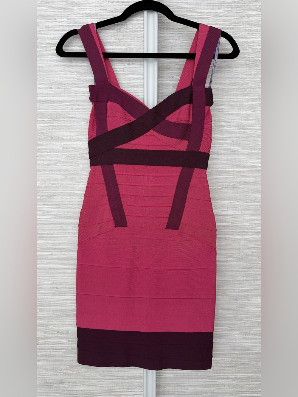 Hervé Léger Pink Tonal Colorblock Strappy Bandage Dress
